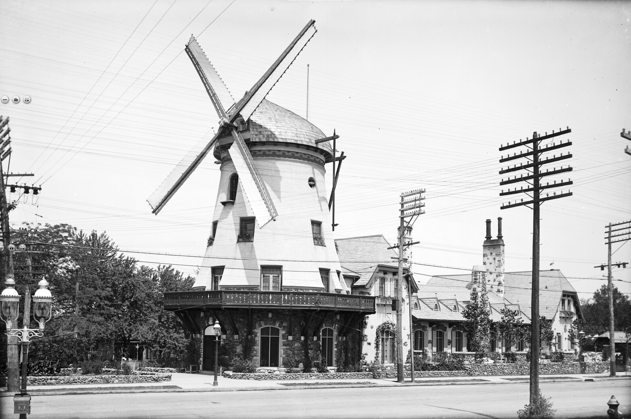 Historic photograph of the Bevo Mill windmill building in St. Louis